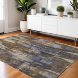 4' X 6' Brown Blue And Ivory Abstract Distressed Area Rug
