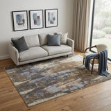5' X 8' Brown Blue And Ivory Abstract Distressed Area Rug