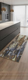8' Brown Blue And Ivory Abstract Power Loom Distressed Runner Rug