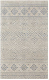 4' X 6' Ivory And Blue Geometric Power Loom Distressed Area Rug