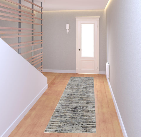 8' Gray Brown And Beige Wool Abstract Hand Knotted Runner Rug