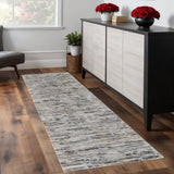 8' Gray Brown And Beige Wool Abstract Hand Knotted Runner Rug