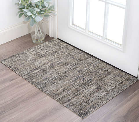 2' X 3' Gray Brown And Beige Wool Abstract Hand Knotted Area Rug
