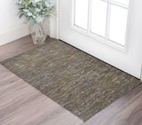 2' X 3' Brown and Ivory Wool Abstract Hand Knotted Area Rug