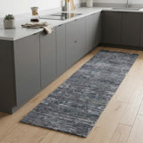 8' Blue and Gray Wool Abstract Hand Knotted Runner Rug