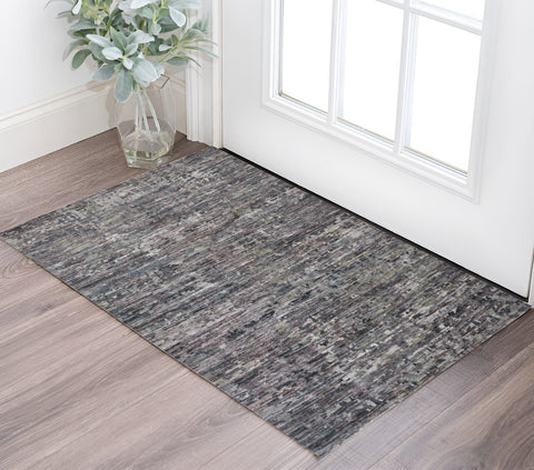 2' X 3' Blue and Gray Wool Abstract Hand Knotted Area Rug