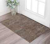 2' X 3' Blue and Red Wool Abstract Hand Knotted Area Rug