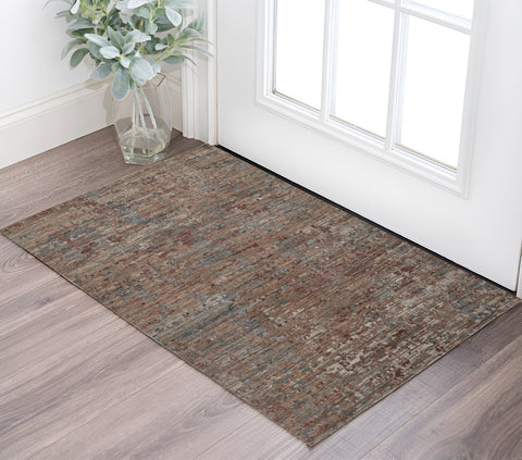 2' X 3' Blue and Red Wool Abstract Hand Knotted Area Rug