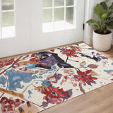 2' X 3' Blue and Red Floral Hand Tufted Area Rug