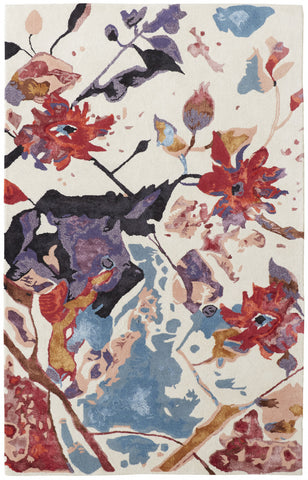 8' Ivory Gray And Brick Red Abstract Runner Rug