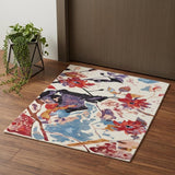 2' X 3' Blue and Red Floral Hand Tufted Area Rug
