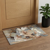 2' X 3' Tan and Gray Wool Floral Hand Tufted Area Rug