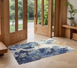 2' X 3' Blue Copper And Ivory Wool Floral Hand Tufted Area Rug