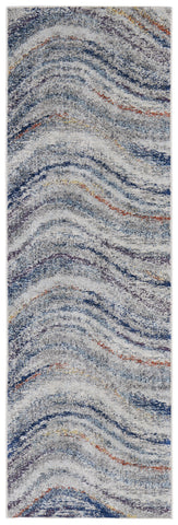 8' Blue and Gray Abstract Power Loom Runner Rug