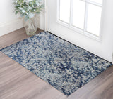 3' X 5' Blue And Ivory Abstract Power Loom Distressed Stain Resistant Area Rug