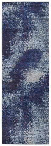 8' Blue and Purple Abstract Power Loom Runner Rug