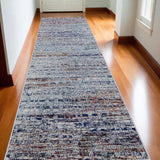 10' Ivory Blue and Orange Abstract Power Loom Runner Rug