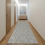 10' Gray and Ivory Abstract Hand Woven Runner Rug