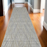 10' Gray and Ivory Abstract Hand Woven Runner Rug