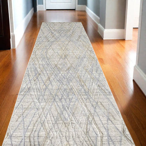 10' Blue and Gray Abstract Hand Woven Runner Rug