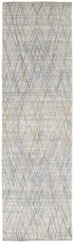 8' Blue and Gray Abstract Hand Woven Runner Rug