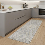 8' Blue and Gray Abstract Hand Woven Runner Rug