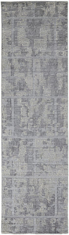 8' Gray and Ivory Abstract Hand Woven Runner Rug