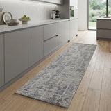 8' Gray and Ivory Abstract Hand Woven Runner Rug