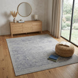 4' X 6' Blue and Gray Abstract Hand Woven Distressed Area Rug
