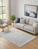 5' X 8' Gray And Blue Abstract Hand Woven Area Rug