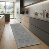 8' Gray and Blue Abstract Hand Woven Runner Rug