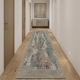 10' Pink Blue And Taupe Abstract Hand Woven Runner Rug