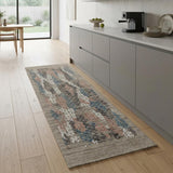 8' Pink Blue And Taupe Abstract Hand Woven Runner Rug