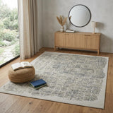 4' X 6' Blue and Ivory Abstract Hand Woven Distressed Area Rug
