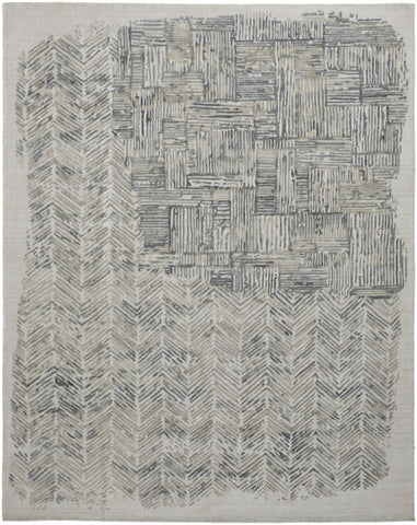 4' X 6' Blue and Ivory Abstract Hand Woven Distressed Area Rug