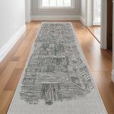 10' Blue and Ivory Abstract Hand Woven Runner Rug