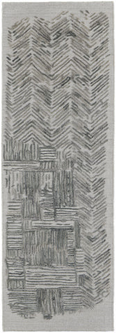 8' Blue and Ivory Abstract Hand Woven Runner Rug