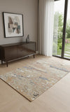 4' X 6' Tan And Blue Wool Abstract Tufted Handmade Stain Resistant Area Rug