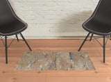 2' X 3' Tan And Blue Wool Abstract Tufted Handmade Stain Resistant Area Rug