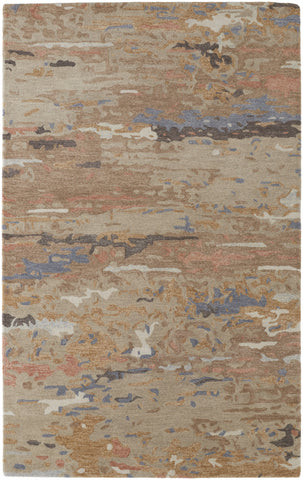 2' X 3' Tan And Blue Wool Abstract Tufted Handmade Stain Resistant Area Rug