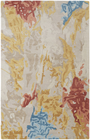 2' X 3' Ivory Yellow And Blue Wool Abstract Tufted Handmade Stain Resistant Area Rug