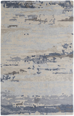 2' X 3' Blue Gray And Ivory Wool Abstract Tufted Handmade Stain Resistant Area Rug