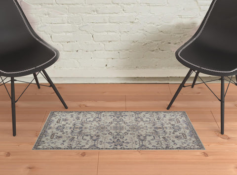 2' X 3' Ivory And Gray Wool Floral Tufted Handmade Stain Resistant Area Rug