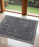 2' X 3' Blue Gray And Charcoal Wool Floral Hand Tufted Area Rug