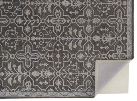 2' X 3' Blue Gray And Charcoal Wool Floral Hand Tufted Area Rug