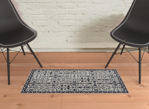 2' X 3' Gray And Taupe Wool Floral Hand Tufted Area Rug