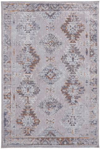 5' X 8' Blue and Gray Geometric Power Loom Distressed Area Rug