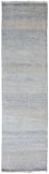 12' Blue And Silver Wool Striped Hand Knotted Runner Rug