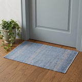 2' X 3' Blue and Silver Wool Striped Hand Knotted Area Rug