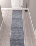 12' Blue And Gray Wool Striped Hand Knotted Runner Rug